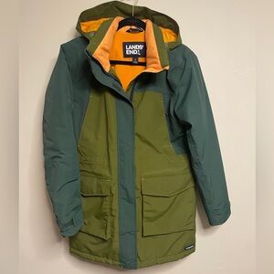 Lands' End Two-Tone Green Ski Jacket with yellow Lining size Small